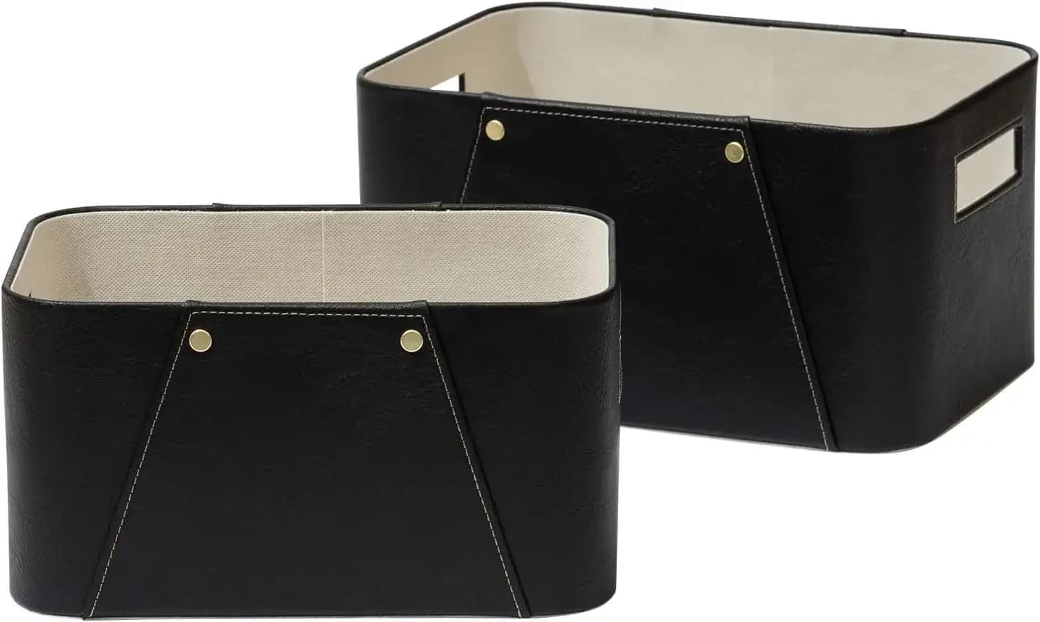 Set di Due Cubi di Stoccaggio in Nero Carbonio per Armadi, Scaffali e Librerie, Cestini Organizer in Pelle Vegana di Lusso