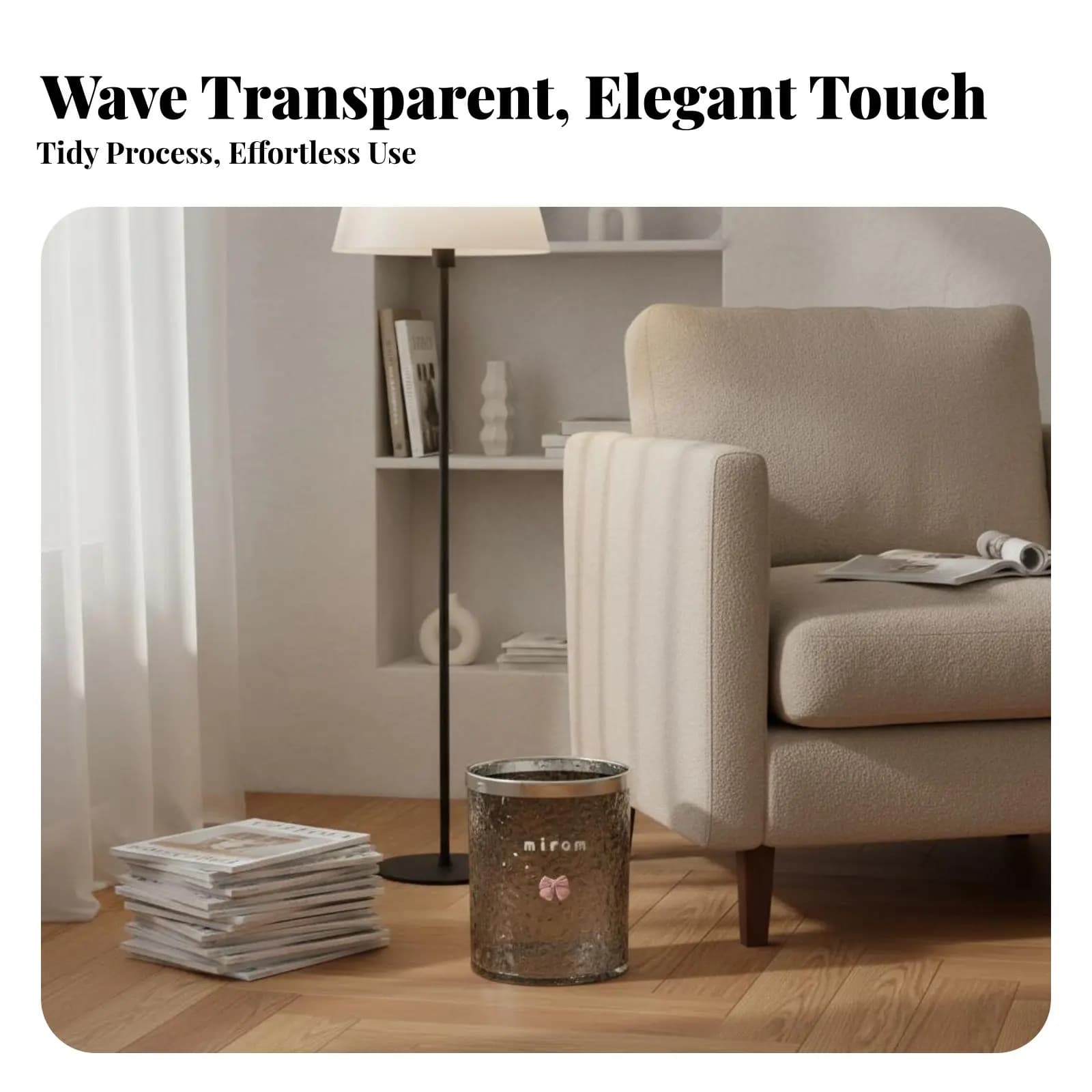 Cestino per la Spazzatura Water Wave di Piccole Dimensioni, Trasparente, Decorativo, Lusso Leggero, Materiale Ispessito a Lunga Durata per Studenti