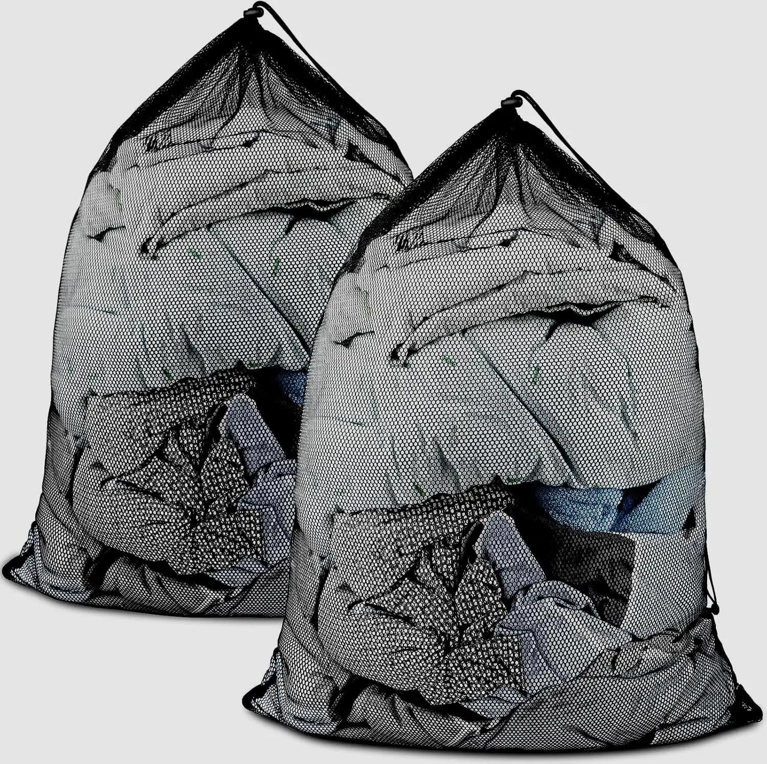 Sacchi per Bucato a Rete Grandi, Confezione da 2, 60x90 cm, Resistenti per Viaggi, Dormitori e Uso Familiare, Neri