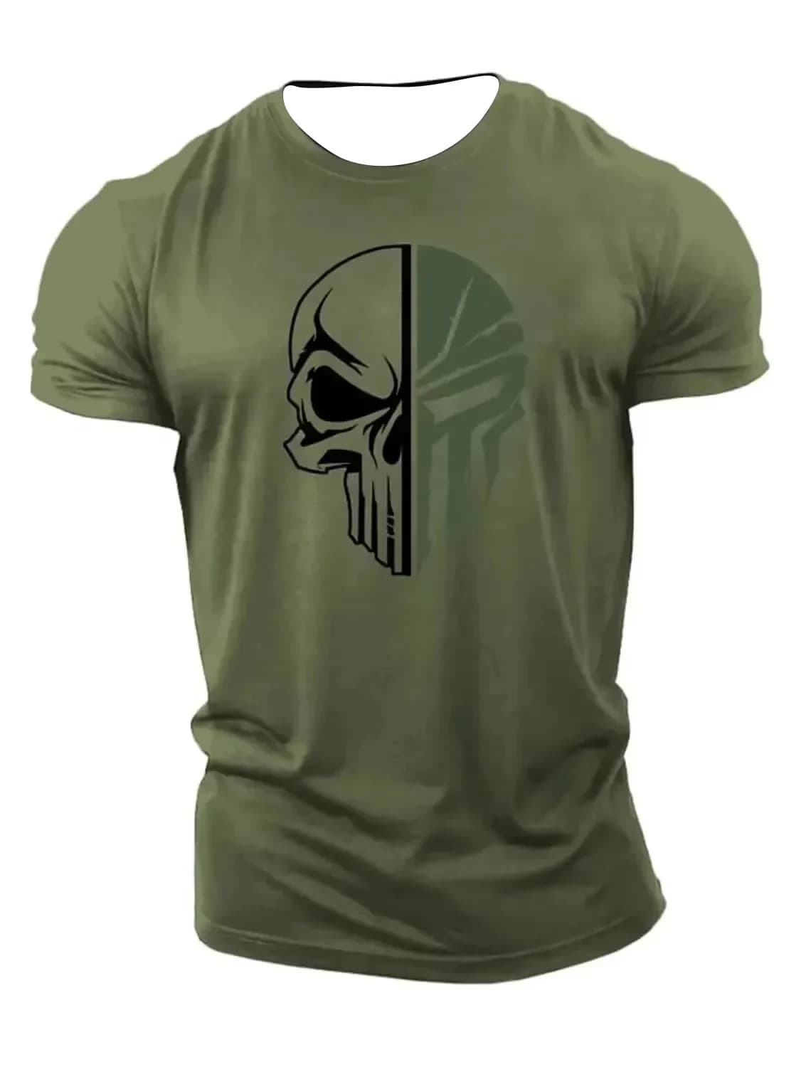 T-shirt 3D da uomo con stampa teschio militare, oversize, a maniche corte, abbigliamento sportivo da palestra, top sportivo da uomo.