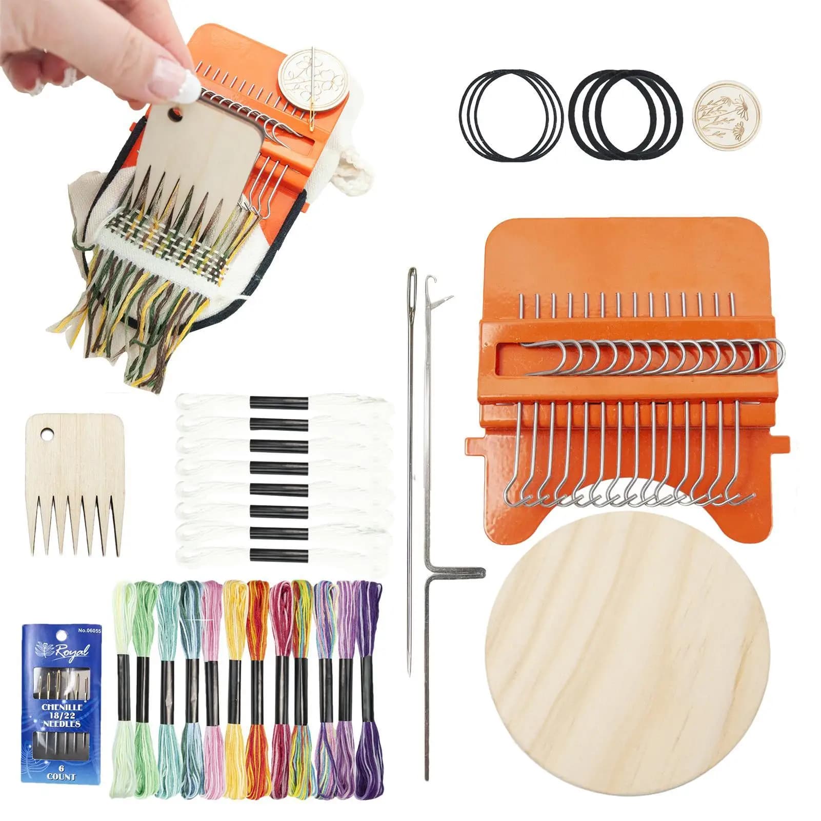 Darning Mini Loom Machine Small Weaving Machine Set with 14 Hooks Mini Weave Tool for DIY Artful Patterns Repair Clothes Quickly