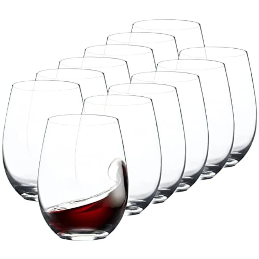 Stemless Wine Glasses Set of 12 15 Ounce Smooth Rim Standard Wine Glass Tumbler for Red White Wine Dishwasher Safe