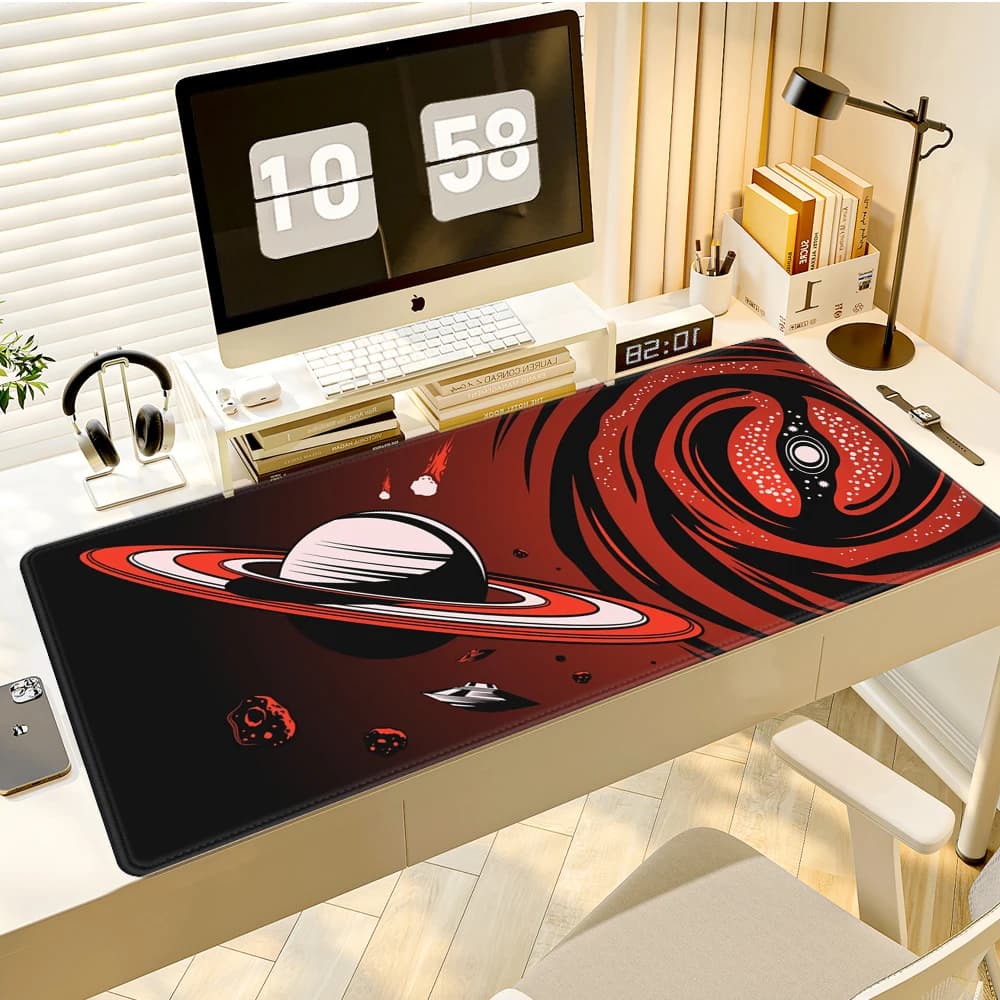 Tappetino da Scrivania Kawaii Nero, Tappetino per Mouse da Gaming con Foro Nero, Tappetino per Tastiera, Tappetino per Mouse, Accessori per Computer da Ufficio