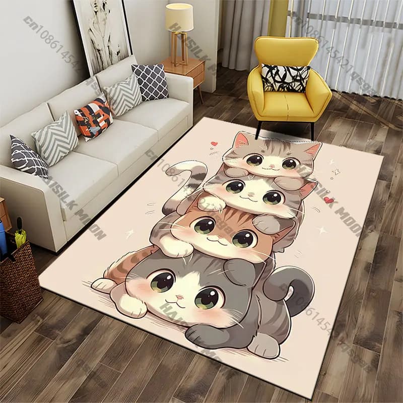 Lovely stacked cats on a carpet, yoga mat, decoration for living room, baby mat, baby mat, tiger carpet, game mat
