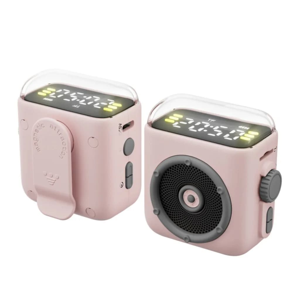 Magnetic Back Clip Mini Bluetooth Speaker Time Display Built in Microphone Retro Speaker 360 Stereo Effect Night Light