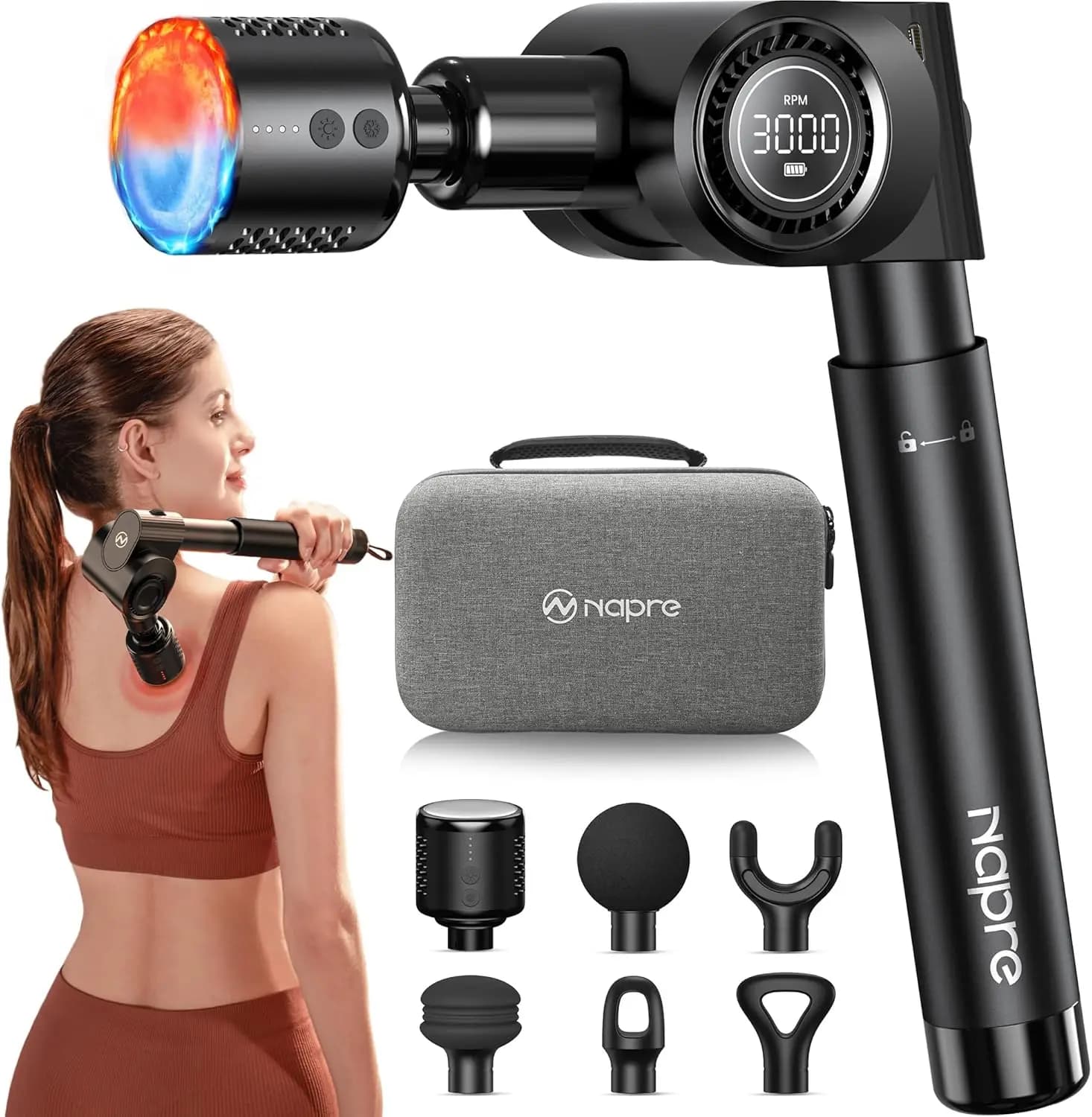 Hot and Cold Massage Gun with Retractable Handle, 32 Speed, Foldable Design to Relieve Muscular Pain