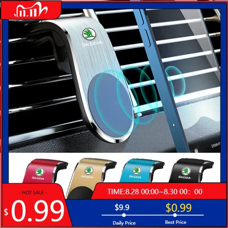 Adesivo per Auto 360 ° Supporto magnetico per telefono in metallo per Skoda Octavia Fabia Rapid Superb Kodiaq Scala Karoq Citigo Kamiq Roomster Enya