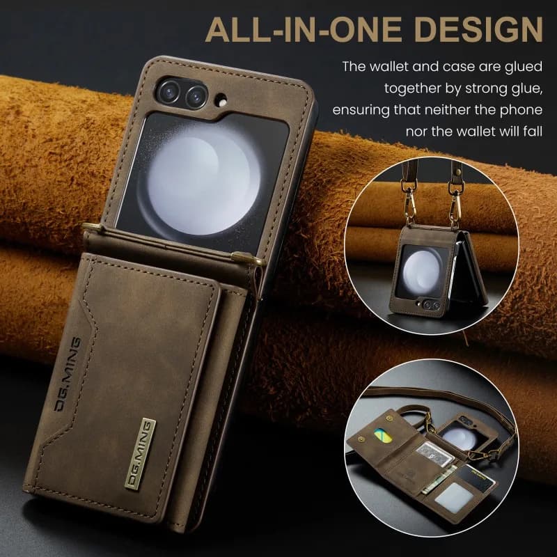 Magnetic leather wallet with slot for cards Housing for shock phone Back case with shoulder strap for Samsung Galaxy Z Flip 5 4 3