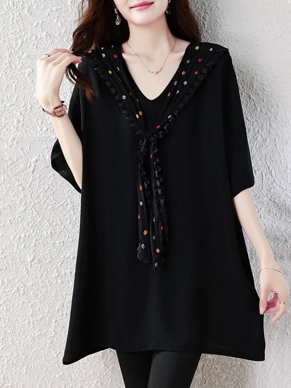 Autentica T-shirt da donna casual alla moda con scollo a V, a maniche lunghe, che nasconde le imperfezioni, in fibra di poliestere