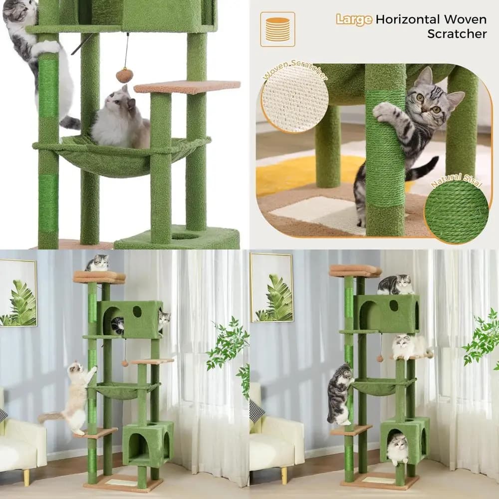 Grande torre per gatti 72 con amaca espansa, condominio spazioso e letto spazioso per gatti adulti da interno - Verde, extra large