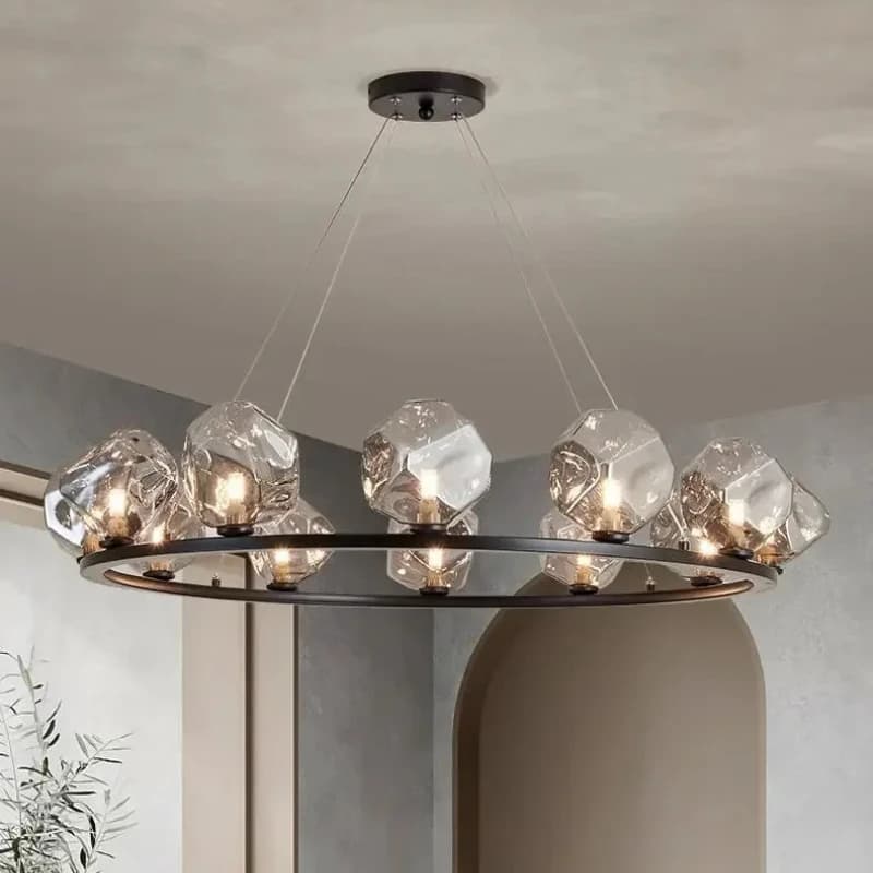 Modern Nordic Style Led Chandelier For Living Room Bedroom Dining Room Kitchen Round Ring Black Glass Hanging Lamp Pendant Light