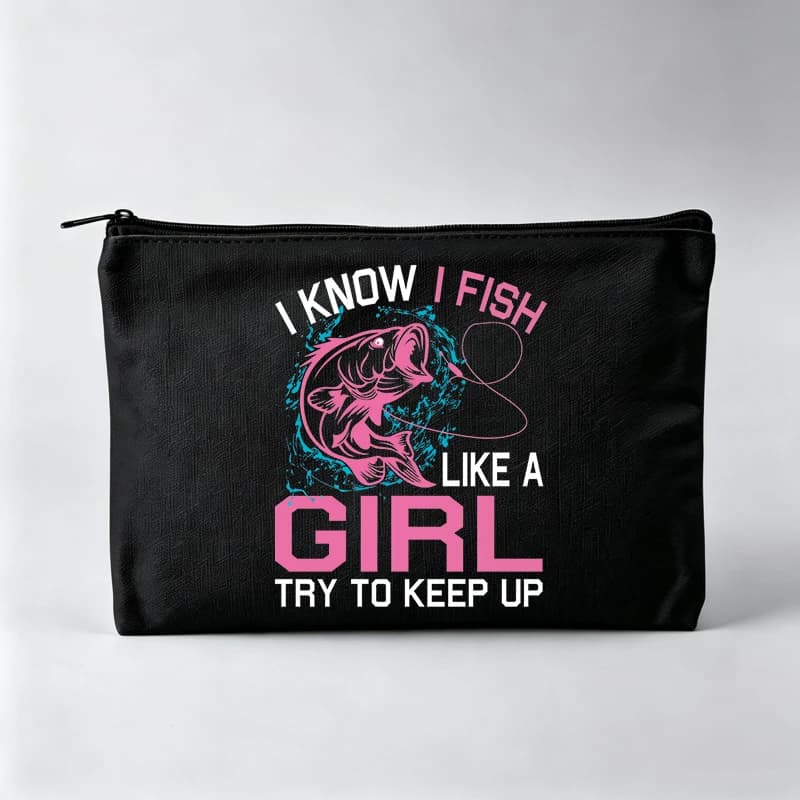 Women's Fish Graphic Makeup Bag with Typography Print, Casual Cosmetic Pouch for Daily Use