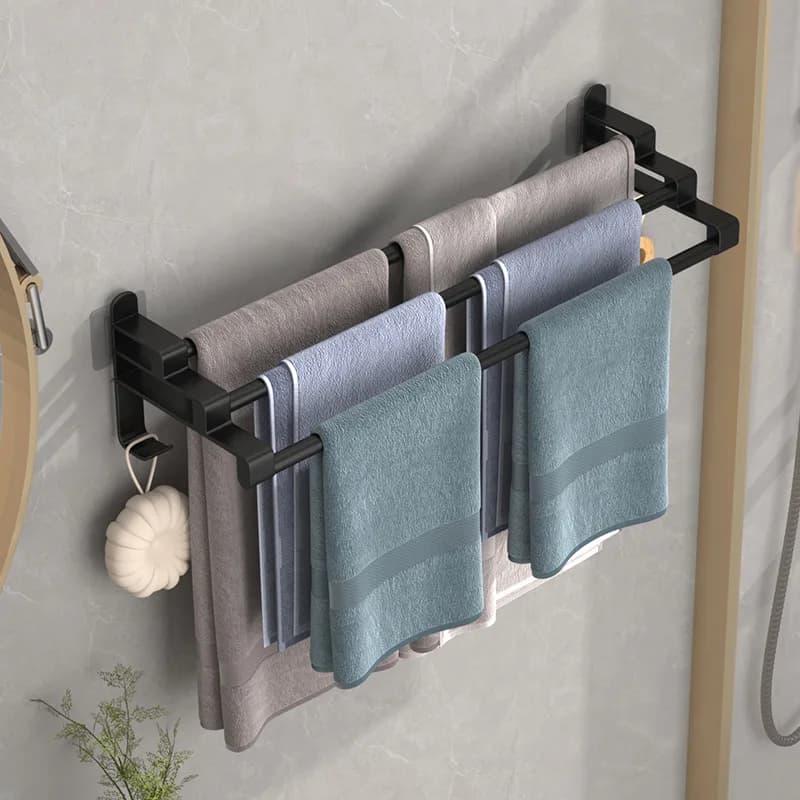 Portasciugamani a tre livelli in acciaio inossidabile da parete senza foratura, scaffale portaoggetti salvaspazio per bagno, accessori bagno