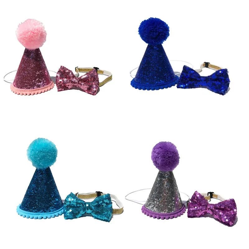Nice cap with dog bow company, birthday costume with sequins, cat hat, for pet accessories for Christmas parties