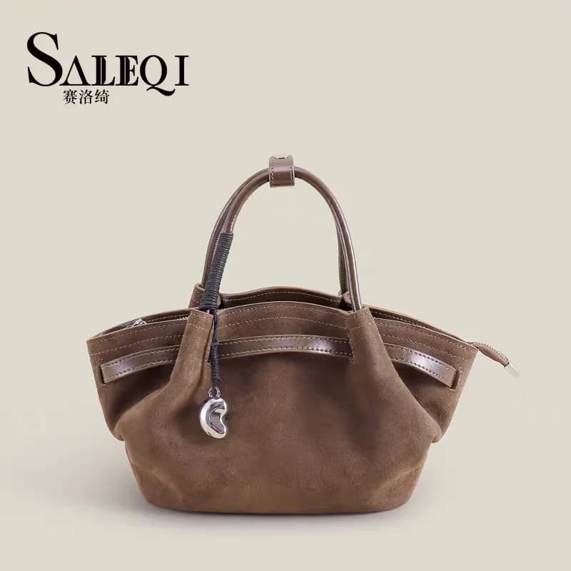 Borsa a Tracolla in Vera Pelle Scamosciata di Grado Superiore per Donna, Borsa a Mano Piccola di Lusso di Marca Designer, Nuova