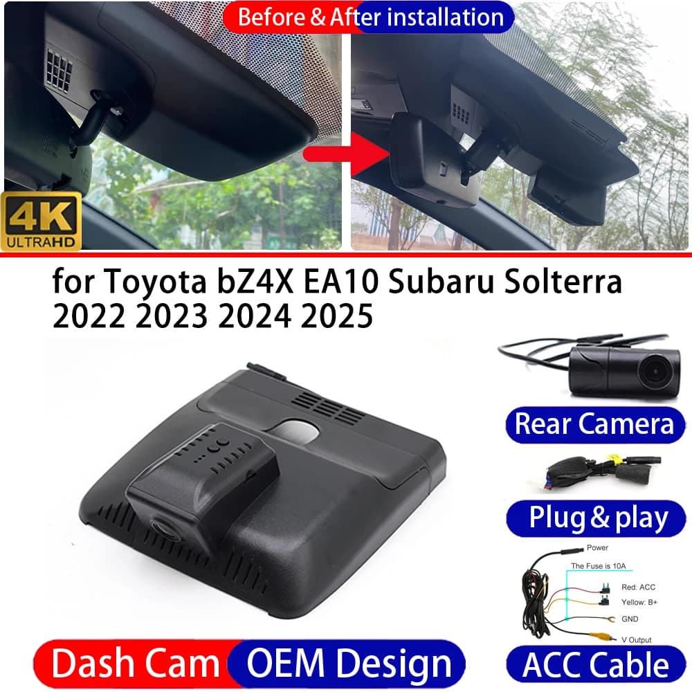 Dash Cam for Toyota bZ4X EA10 Subaru Solterra 2022-2025 Front＆Rear 4K UHD DVR Dashboard Camera Video Drive Recorder Parking Mode