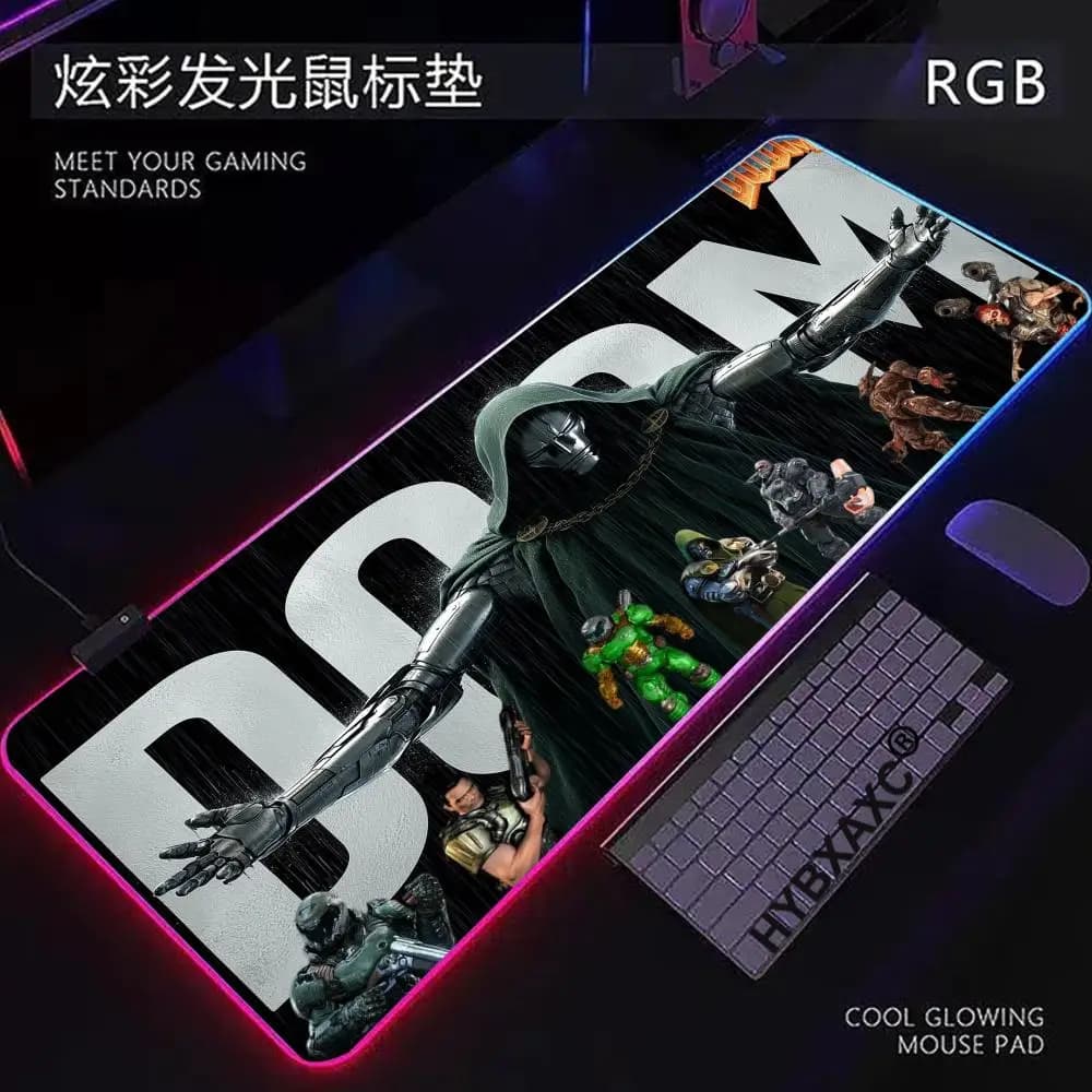 RGB LED HD Popular games D-Doom Mousepad HD Large Gaming Mouse Pad LockEdge Computer Keyboard Table DeskMat Hot-selling HYBXAXC