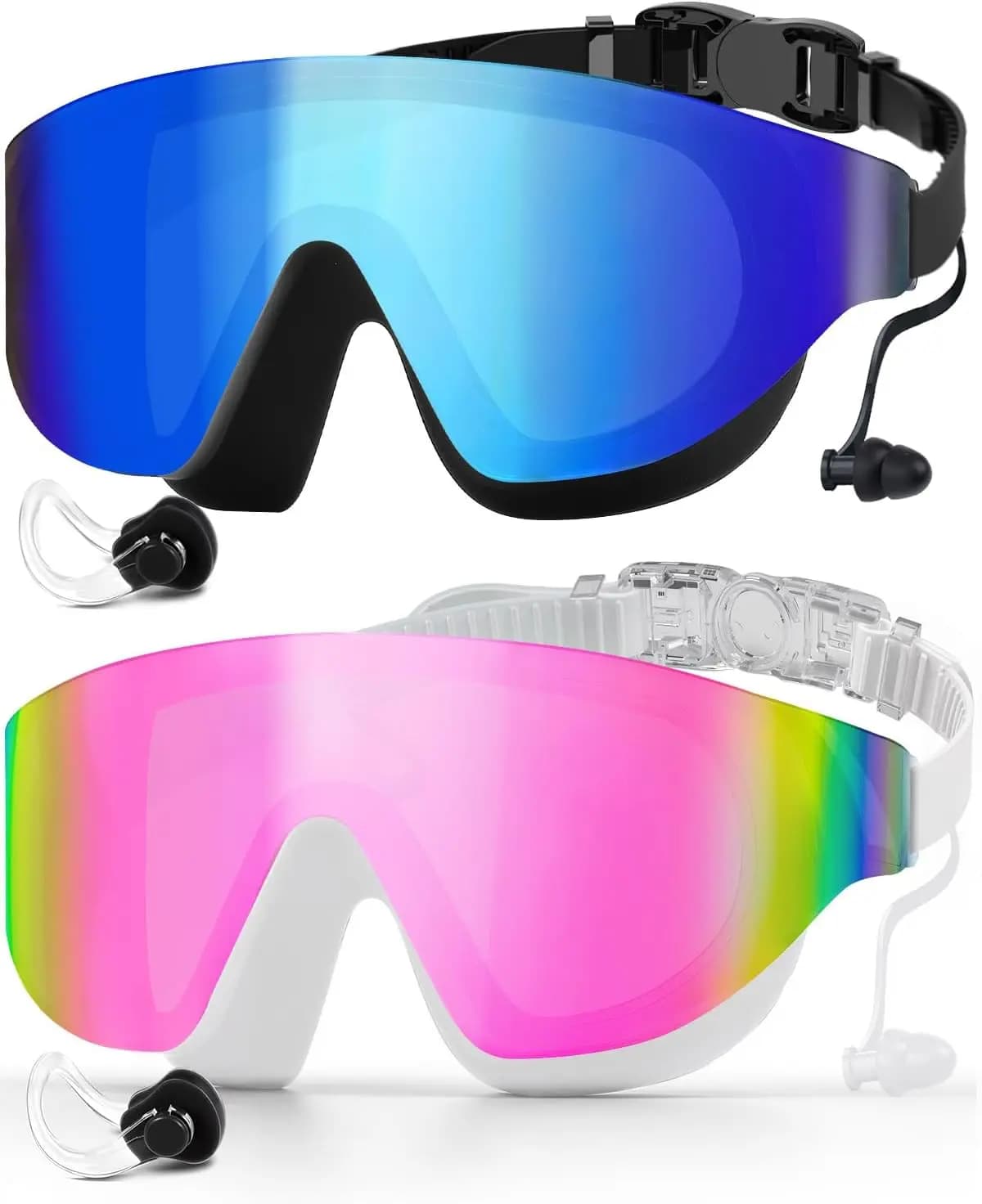 Nuoto Occhialini with Large Visual, Pack of 2 for Adults, Anti-fog and UV Protection, for Men and Women