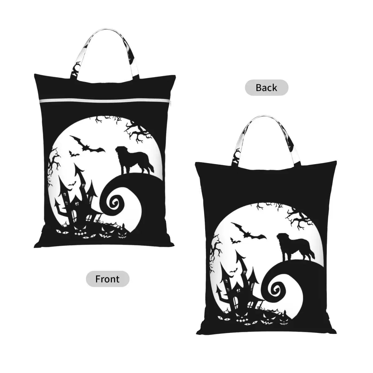 Saint Bernard Dog And Moon Halloween Travel Laundry Bag Waterproof Reusable Dirty Clothes Pouch Gym Yoga Camping Washing Basket