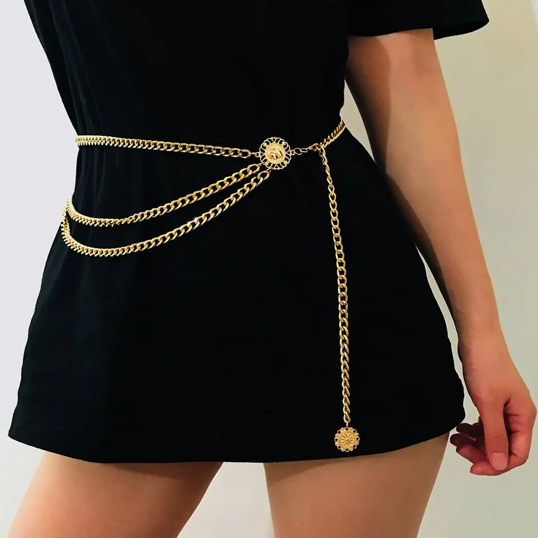 Boho Sexy Sunflower Queen Head Coin Nappa Pendant Waist Belt Chain Belt Woman Summer Bikini Rave Jewelry for Body Y2K Accessories