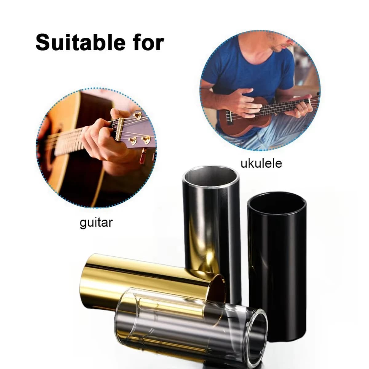 Miwayer Slider 60MM Barra di scorrimento per chitarra alta Acciaio inossidabile Metallo/ABS Diapositive per dita Strumenti per corde per ukulele Accessori per chitarra