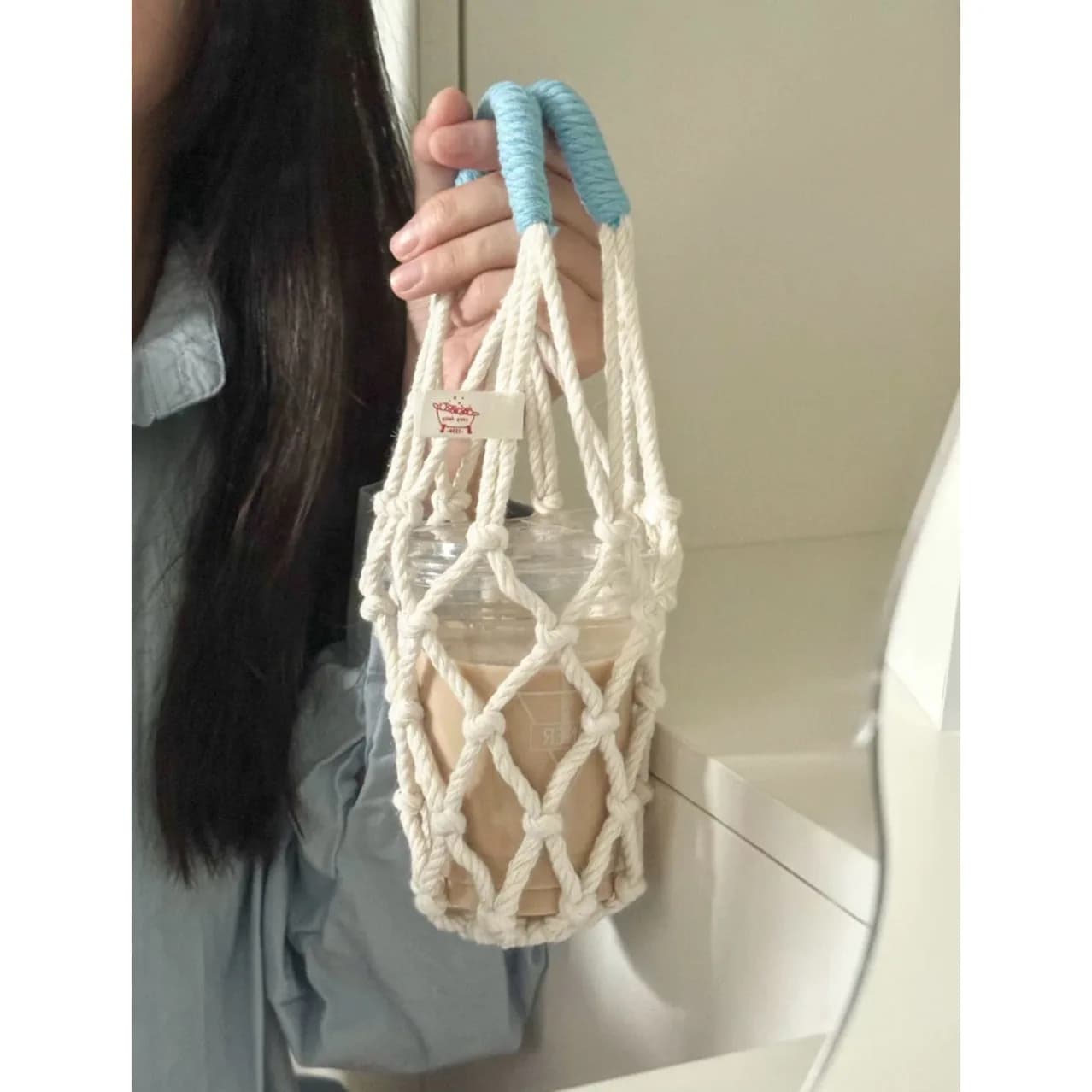 Ins Internet Celebrity Water Cup Net Bag Hand-Woven Portable Handbag Milk Tea Coffee Cup Water Cup Set Travel Cup Set