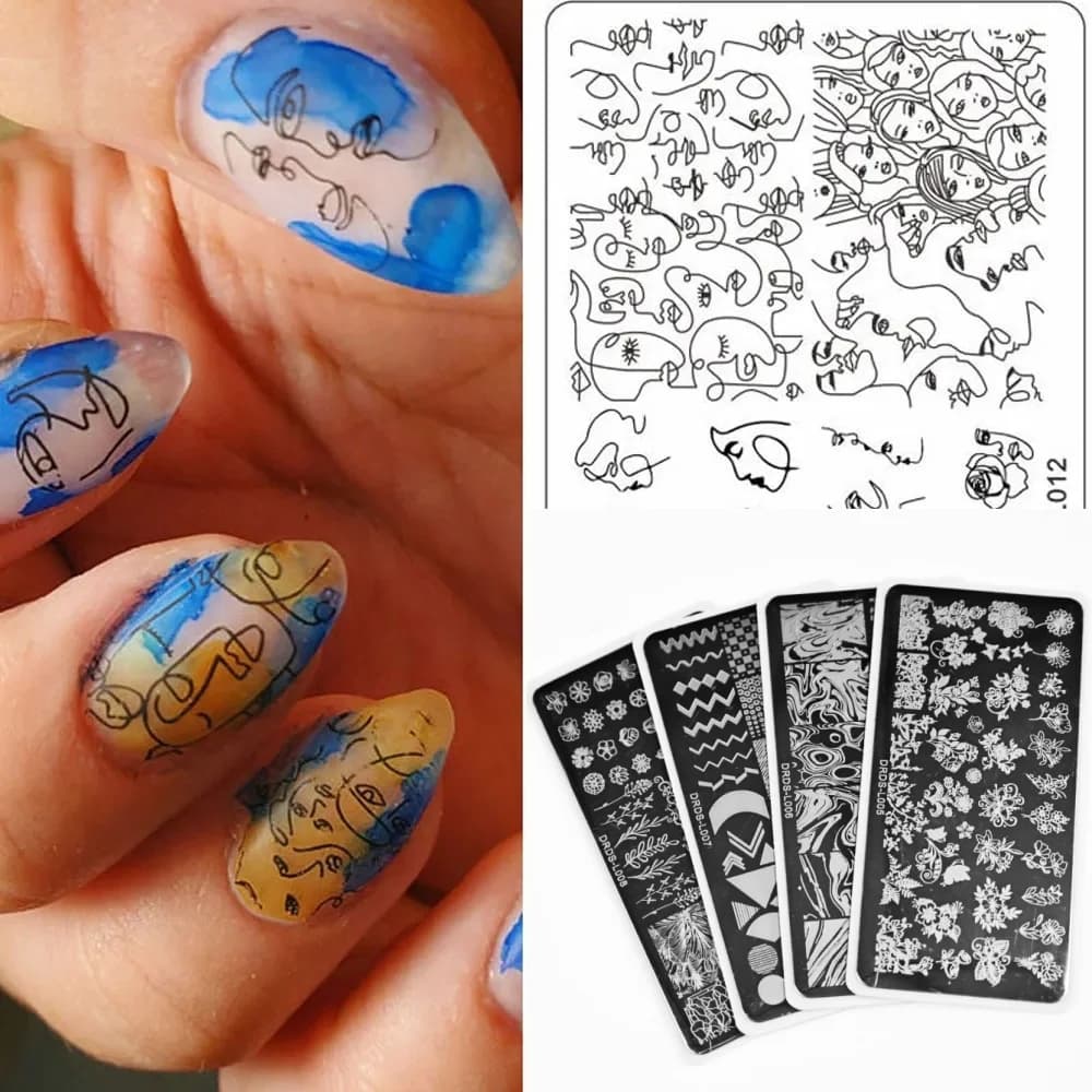 French Stamping Plate Stencil for Nails Flower Stainless Steel Flower Marmorization French Striped Model Tools for Stamping Plates for Nail Art