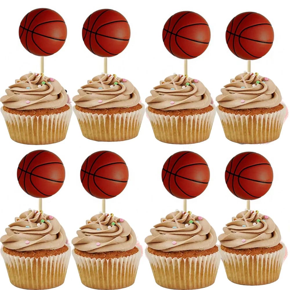 24 pezzi toppers per cupcake a tema basket decorazioni per feste baby shower bambini ragazzi bomboniere eventi toppers per torta di compleanno con bastoncini