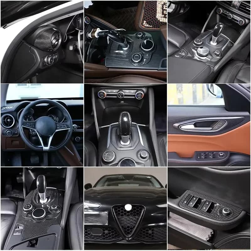 Per Alfa Romeo Giulia 2017-2020 Reale In Fibra di Carbonio cruscotto dell'auto console centrale pannello ingranaggi copertura decorativa adesivo kit interno