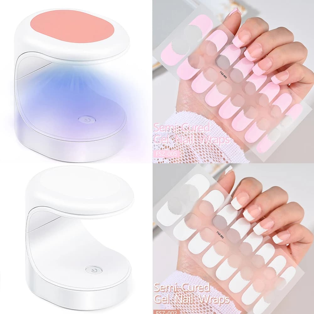 16 strips French UV semi-careful nail gel wraps adhesive cover full LED lamp long-lasting gel cured cursor decals for nail extension