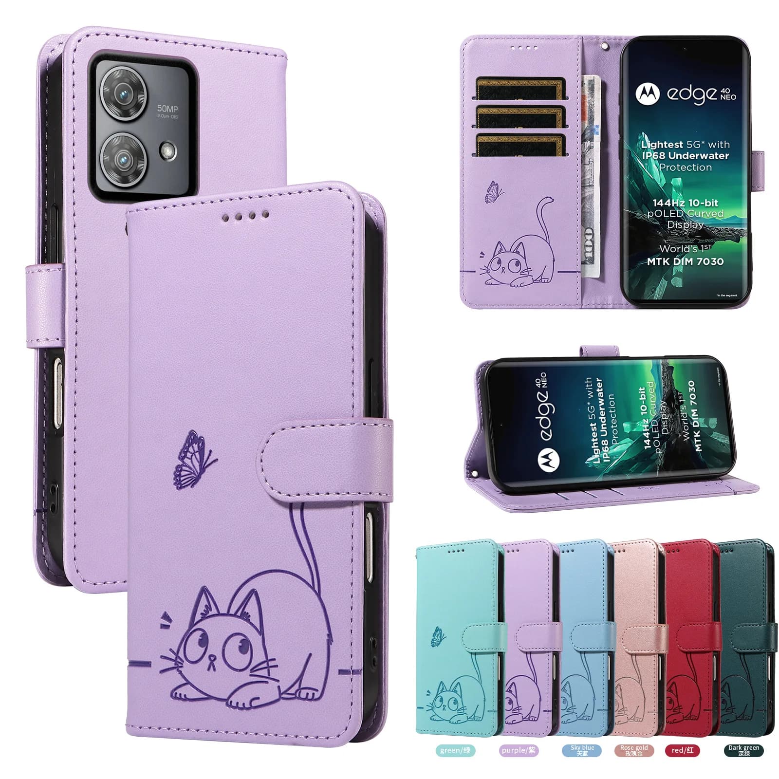 Custodia Lucky Money Cat per Redmi 13C 12 11A 10C 10A 10X 10 9T 9C 9A in Pelle di Lusso con Cordino e 3 Scomparti per Carte, Funzione Portafoglio e Chiusura a Flip