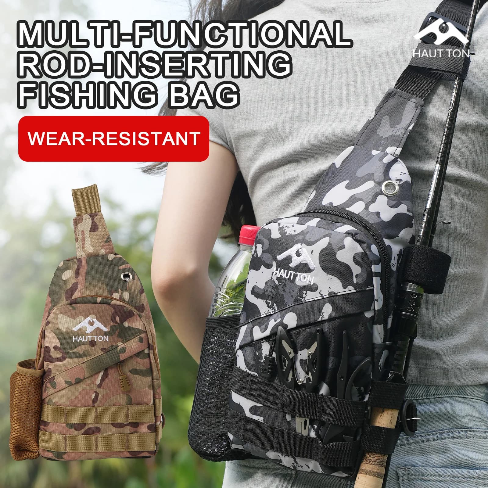 HAUT TON Multifunctional outdoor fishing gear Rear rod backpack Waterproof and wear-resistant Oxford portable bag