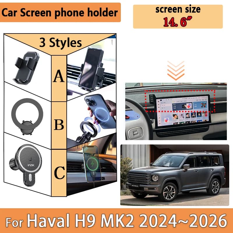 For Haval H9 2026 Accessories 2025 2024 Car Phone Holder 360°Rotating GPS Screen Navigation Bracket Stand Mobile Support Magsafe