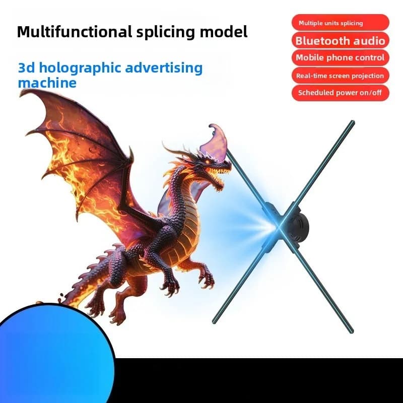 Ventola Olografica 3D Portatile, Proiettore Olografico Stereoscopico 3D, Schermo LED per Proiezione Olografica a Occhio Nudo