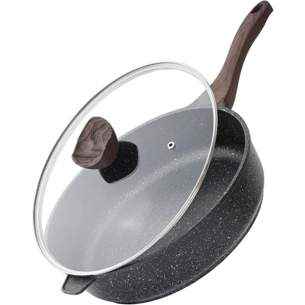 Padella Profonda Antiaderente Grande da 12 Pollici con Coperchio, 5 Qt, Compatibile con Induzione, Senza PFOA, in Alluminio, per Cucina Sana