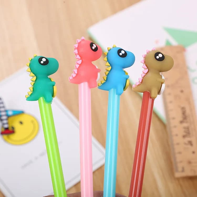 Penna neutra con testa in silicone di dinosauro di cancelleria creativa da 50 pezzi, fabbrica di penne firmate a base d'acqua per ufficio di apprendimento simpatico cartone animato Dir