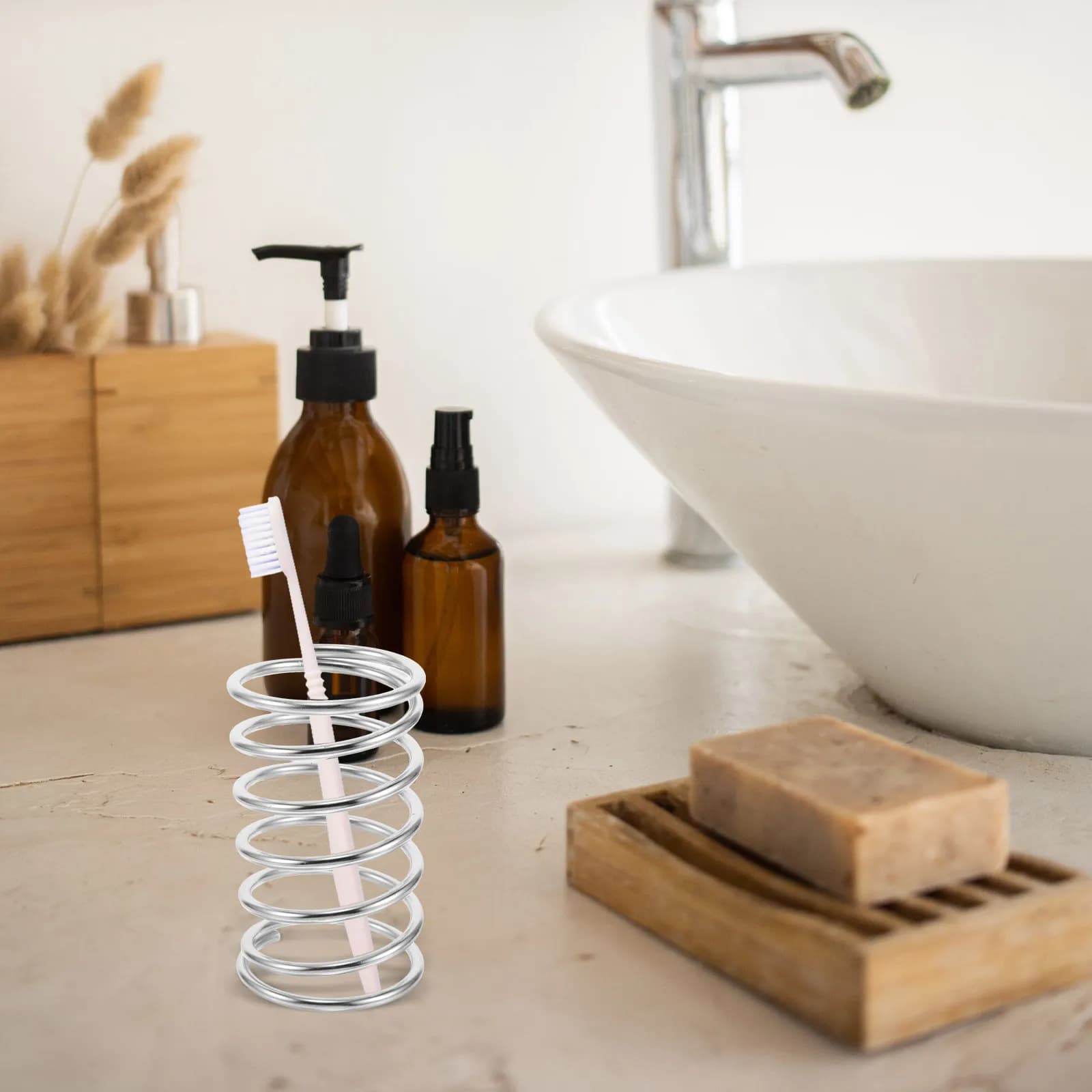 Portaspazzolino in Acciaio Inossidabile con Molla, Organizzatore da Bagno per Pennelli da Trucco e Dentifricio, Supporto in Metallo per Spazzolini