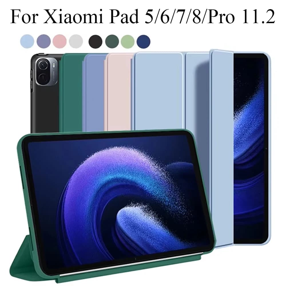 Custodia per Xiaomi Pad 5 6 7 8 Pro, Smart Cover a Tre Ante con Supporto e Porta Penna, Retro in TPU Morbido, Funzione Auto Sleep/Wake