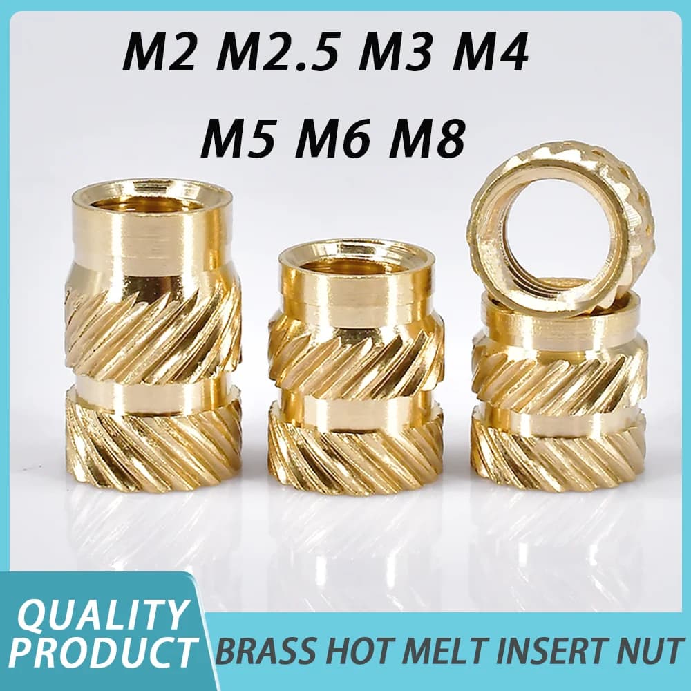 M2 M2.5 M3 M4 M5 M6 M8 Riscaldamento Inserto In Ottone Dado Doppio Twill Zigrinato Filettato Stampante 3d Inserti Hot Melt Dadi Punte di Saldatura