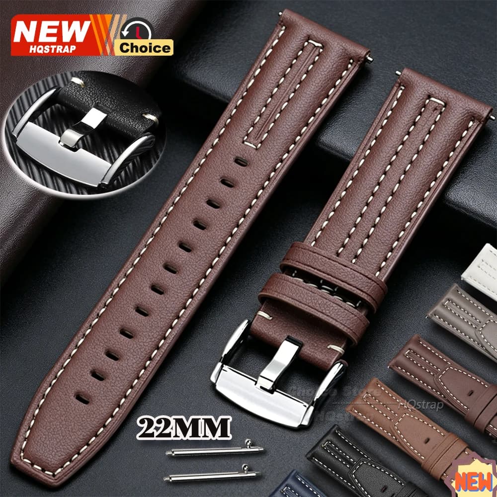 Nuovo Cinturino in Pelle Vintage da 22mm con Fibbia e Cuciture Artigianali per Smartwatch, Compatibile con Huawei, Omega e Seiko