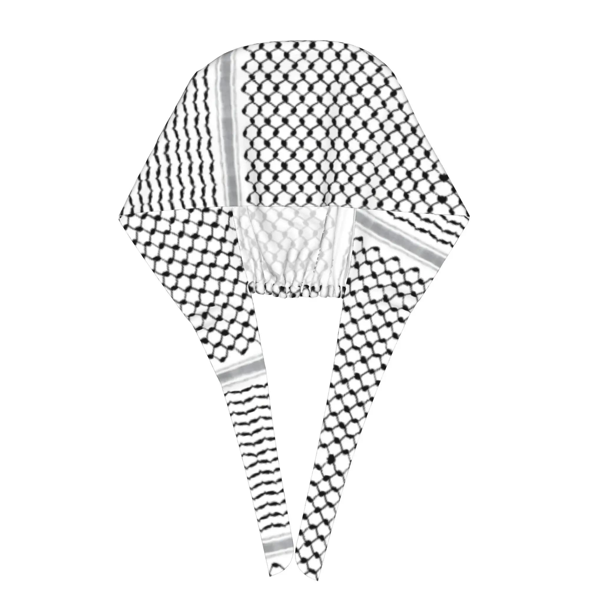 Black White Keffiyeh Pattern Scrub Cap Traditional Arab Palestinian Grid Print Hat Adjustable Tie‑back Medical