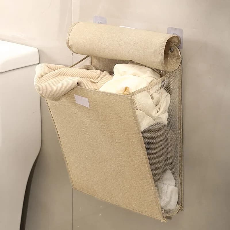 Wall-Mounted Clothes Storage Basket for Dirty Laundry Hanging Laundry Basket, Collapsible Dirty Clothes Hamper with Mesh Window