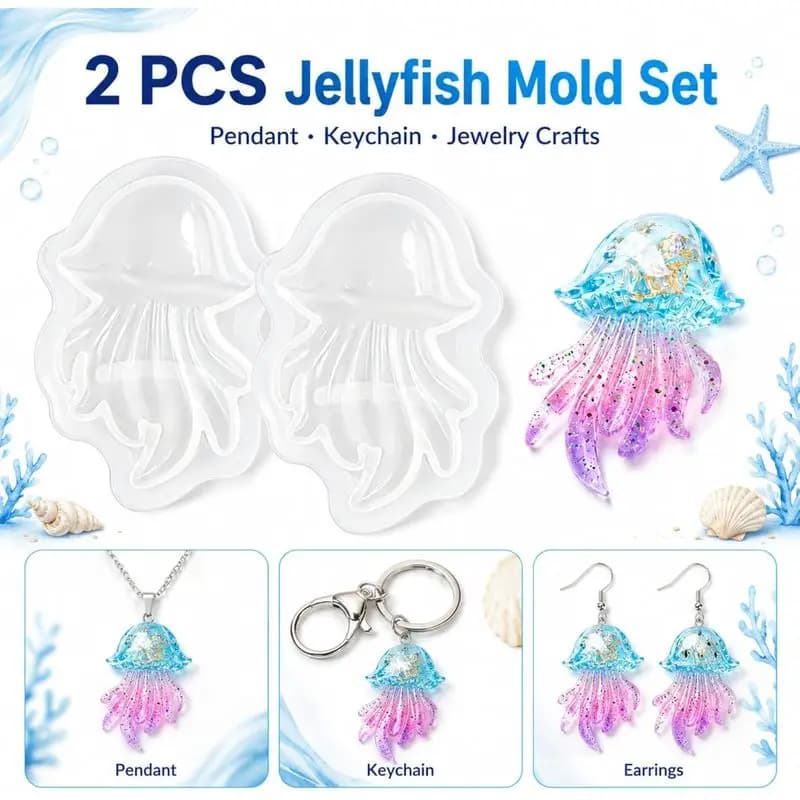 2Set of Jellyfish Resin Molds，Ocean silicone pendant mold，Suitable for epoxy resin keychains、Pendant、Jewelry andDIYHandmade，Semi