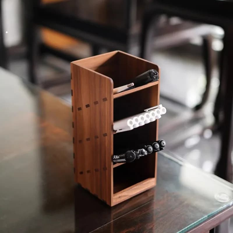 Portapenne in Legno di Noce Nero, Nuovo Organizzatore da Scrivania in Stile Cinese per Ufficio, Porta Matite e Pennelli in Legno Massello, Contenitore per Scrivania