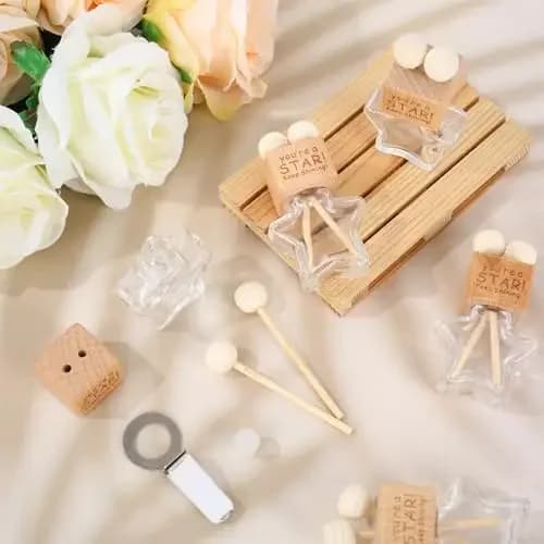 10 Star-Shaped Empty Glass Car Diffusers With Wooden Caps And Vent Clips For Essential Oil Fragrance Decor