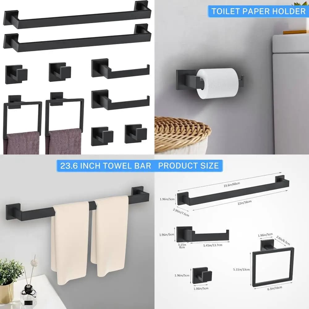 Set portasciugamani e portasciugamani da parete in acciaio inossidabile, accessori hardware da bagno neri opachi da 10 pezzi per uno stile moderno