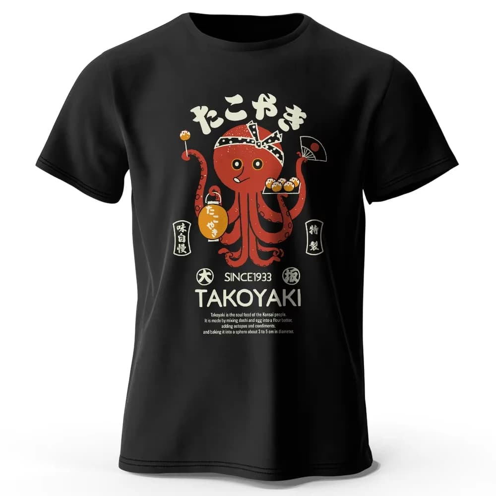 T-shirt alla moda con stampa del chef giapponese con polpo, maglietta a maniche corte con collo rotondo morbida e traspirante, stile divertente e culturale unisex
