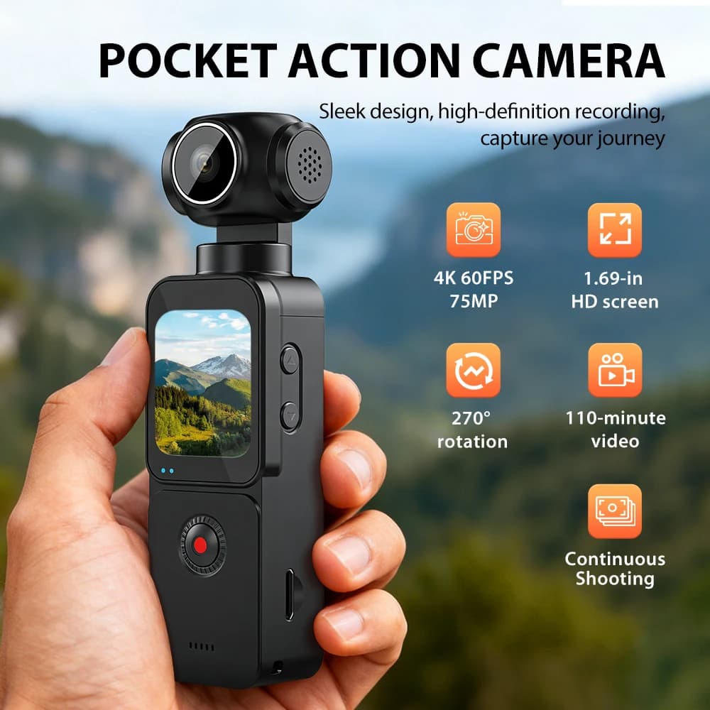 KOMERY OX3 Pocket Action Camera,ELS stabilization technology, long-lasting battery compact and portable,5K high-definition video