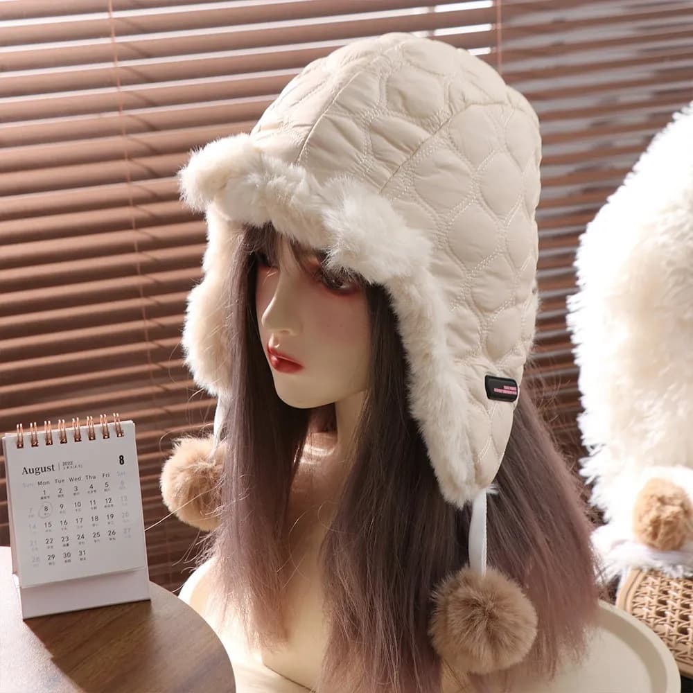 Cappello Invernale con Orecchie da Gatto, Berretto Imbottito con Pompon, Stile Coreano, Protezione per le Orecchie, Autunno-Inverno
