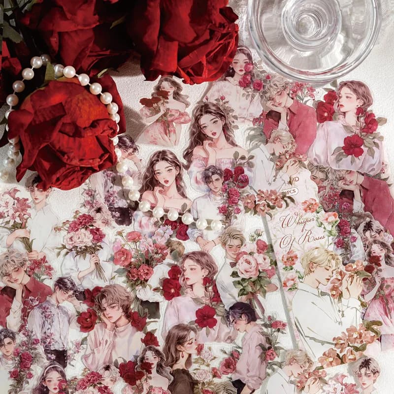 Confezione di adesivi 30 fogli/borsa Bouquet di rose Adesivi moda Scrapbook Fai da te e diario Planner Decorazione per custodia del telefono Notebook